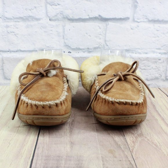 LL BEAN Brown Suede Shearling Lined Wicked Good Moccasin Slippers 8 M - Picture 4 of 10